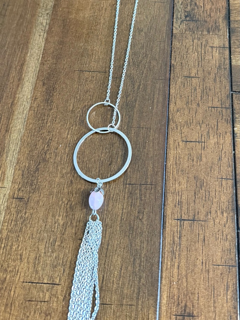paparazzi Silver Double Circle Necklace with Pink Stone Tassel